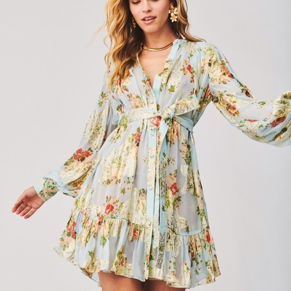 HEMANT & NANDITA Dresses & Skirts - HEMANT & NANDITA Livia Floral Whimsical Sparkly Chiffon Dress with Slip XSmall